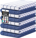 Homaxy Premium Cotton Kitchen Towels 16"x 28", Large Natural Ring Spun 390 GSM Dish Towels, Super Absorbent Terry Kitchen Hand Towels, Soft Tea Towels with Hanging Loop, Navy Blue Check Design, 8 Pack