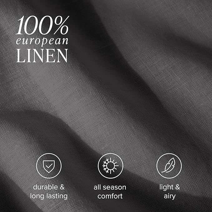 Bare Home Split King Sheet Set - Luxury 100% Linen Bed Sheets - Deep Pockets - Easy Fit - 5 Piece Set - Bedding Sheets & Pillowcases (Split King, Dark Grey)