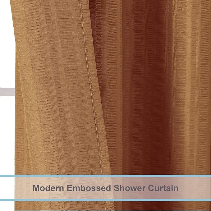 Aiyufeng Gold Shower Curtain for Bathroom, Embossed Textured Fabric Shower Curtain for Bathroom - Soft Cloth & Hotel Spa, Machine Washable, 72X72, Gold