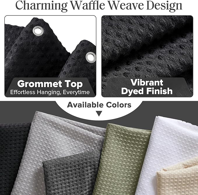 Madison Park Shower Curtain Waffle Weave, Vibrant Dyed, Waffle Shower Curtain 3M Scotchgard Moisture Management, Farmhouse Long Shower Curtains for Bathroom, Long: 72x78 Black