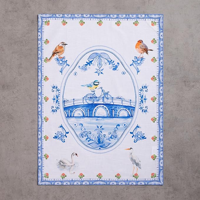 Maison d'Hermine Kitchen Towels Set of 3 100% Cotton 27.50" x 20" Reusable Cloth Tea Dish Towels Absorbent with Hanging Loop for Kitchen,Home,Dining,Cocktail Parties Spring/Summer (Amsterdam Canals)