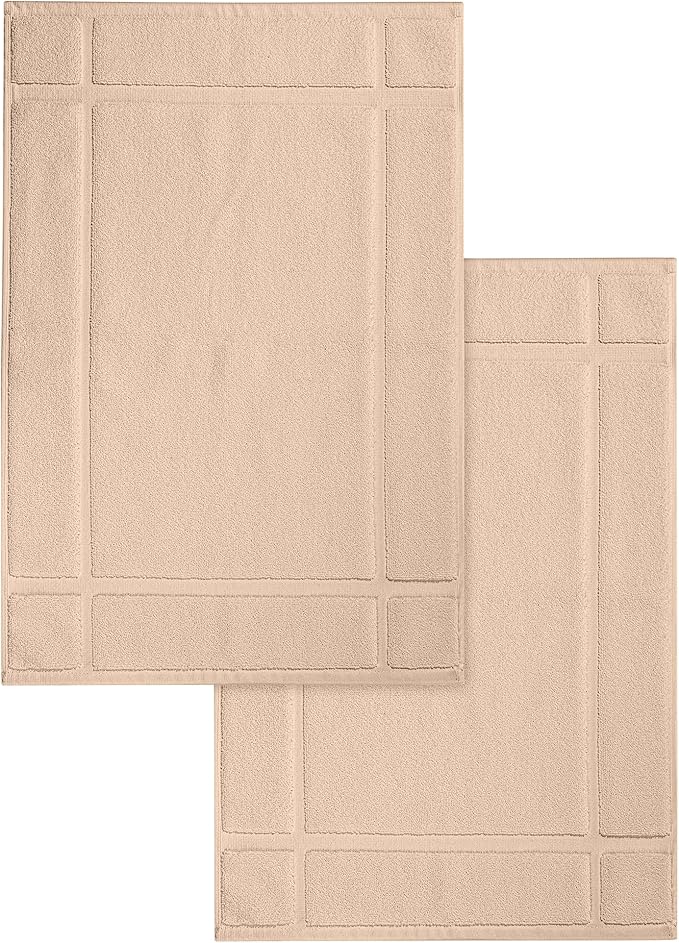 Ample Decor 100% Cotton Bath Mats 24 x 17 Inches, Quick Dry, 1350 GSM Banded Border Shower Bathroom Floor Mat, Not Bathroom Rug - Beige, 2 Pack