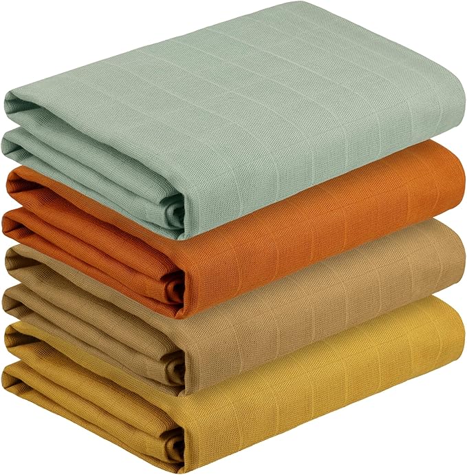Featherhead™ 100% Cotton Muslin Swaddle Blankets for Baby Girl - Large 47”x 47” - Pre-Washed, Soft, & Breathable - Newborn Essential & Perfect Baby Registry Gift (4 Pack - Brown Solids)