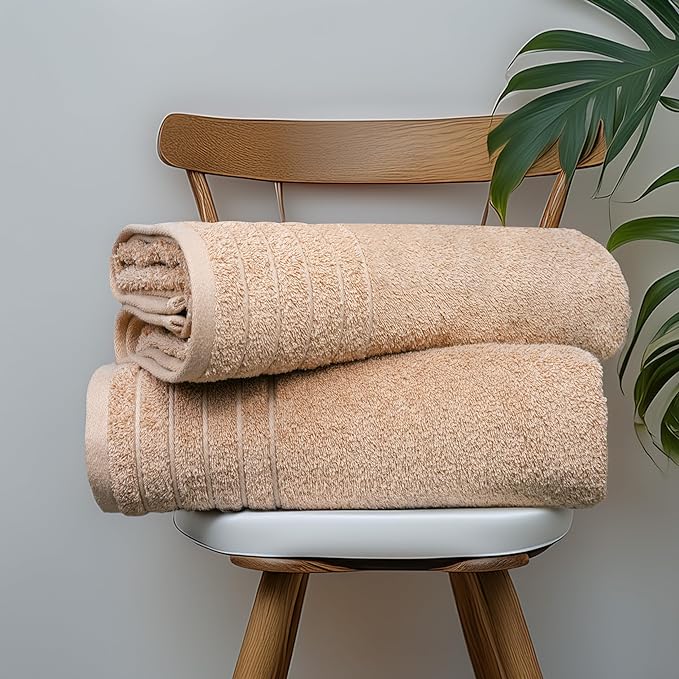Tens Towels Pack of 2 Extra Large Bath Sheets 35 x 70 Inches, 100% Cotton, Larger & Lighter Weight, Quicker to Dry, Super Soft & Absorbent, Oversized Bath Towels, Beige