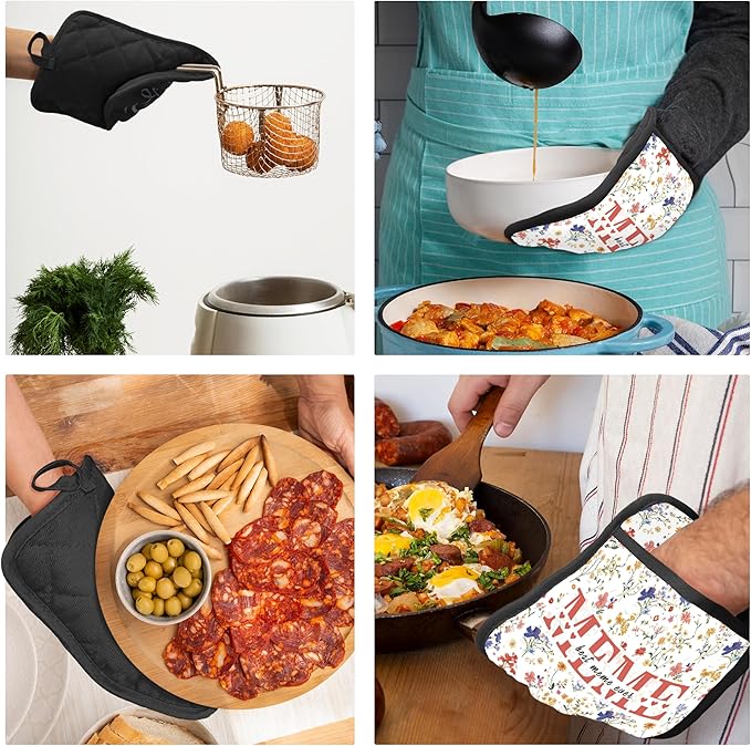 Meme Gifts Floral Pot Holders, Mother's Day Birthday Gifts for Meme from Grandkids Grandsons Granddaughters Canvas Pot Holders for Women,Potholders for Kitchens