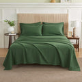 Simple&Opulence Belgian Linen Sheet Set Solid Color - 6 Pieces (1 Flat Sheet & 1 Fitted Sheet & 4 Pillowcases) 16" Deep Pocket Natural Flax Cotton Blended Soft Bedding - Forest Green, King Size