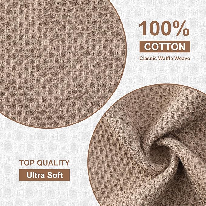 Kitinjoy 100% Cotton Kitchen Dish Cloths, 12 Pack Waffle Weave Ultra Soft Absorbent Dish Towels for Drying Dishes Quick Drying Kitchen Towels Dish Rags, 12 X 12Inch, Tan