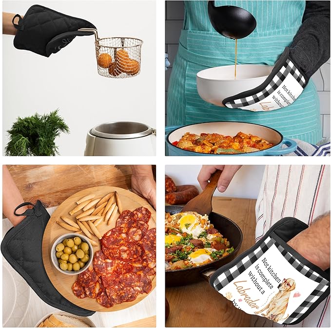 Funny Dog Pot Holders with Pockets,Labrador Decor Kitchen Accessories Sets,Complete Without a Labrador Dog Heat Resistant Oven Glove Potholders for Kitchen