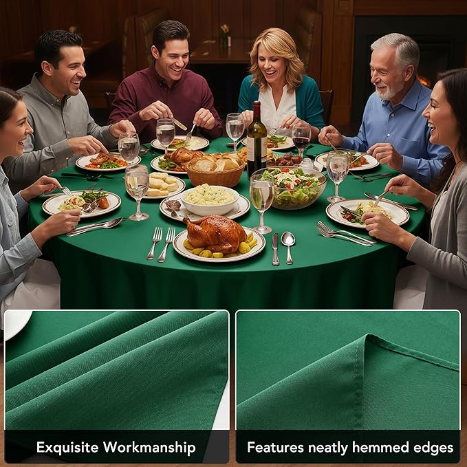6-Pack Hunter Green Round Tablecloths, 132 Inches, Stain-Resistant Polyester for 6-8 Ft Round Tables - Washable Table Covers for Weddings, Banquets, Birthday Parties, Events