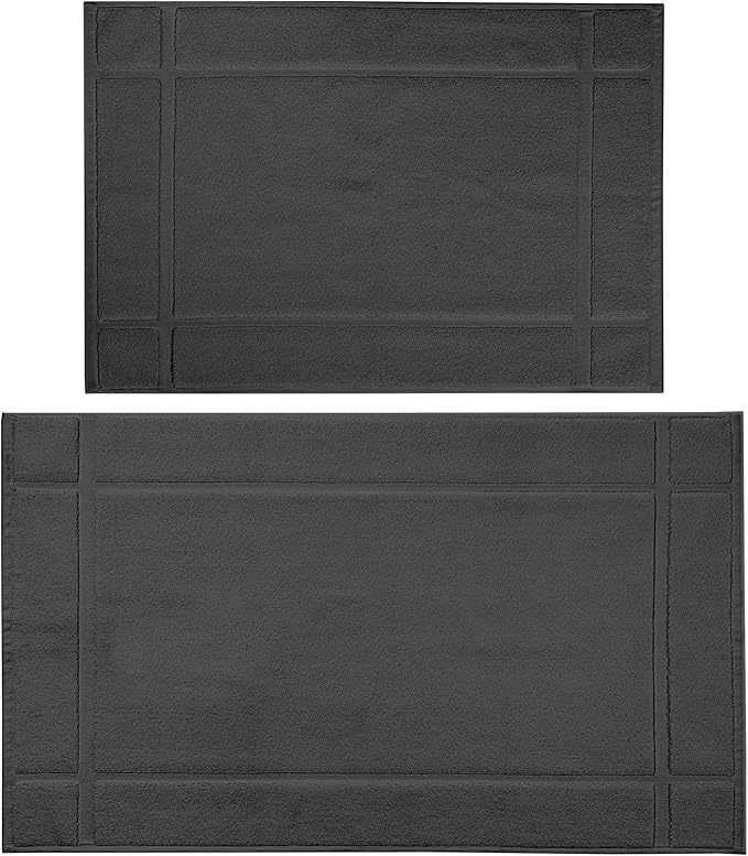 Ample Decor Bath Mats 100% Cotton 24 X 17 & 34 X 20 Inches, Oeko Tex Certified 1350 GSM Solid Construction Thick & Plush, Super Absorbent for Bathroom Floor, Shower – Grey