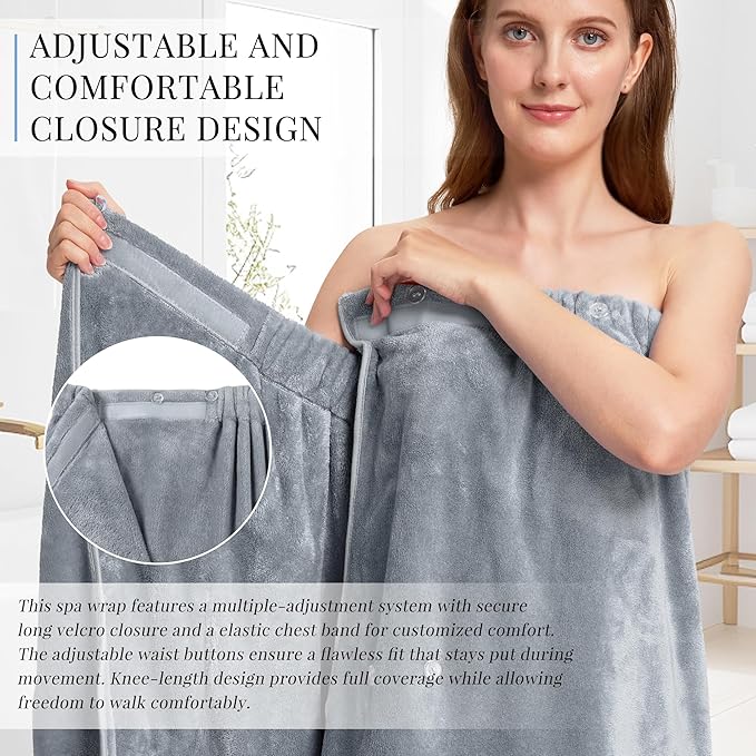 PJGGZ Towel Wrap for Women, Three Adjust Clasps Closure Bath Wraps After Shower Spa Sauna Bathrobe(Available in Plus Size)