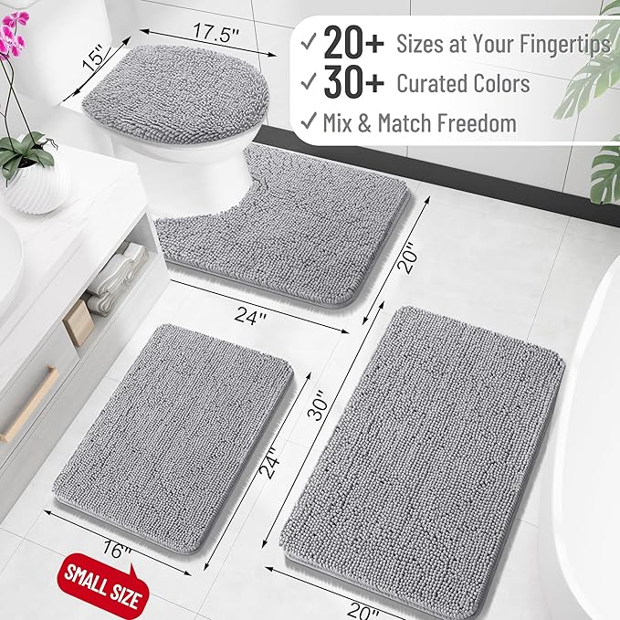 OLANLY Bathroom Rugs 50x30, Extra Soft Absorbent Chenille Bath Rugs, Rubber Backing Quick Dry, Machine Washable Bath Mats for Bathroom Floor, Tub and Shower, Home Decor Accessories, Grey