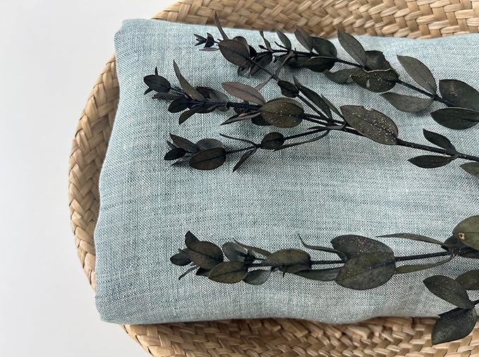 100% Linen Fabric – Yarn Dyed Chambray, Pre-Washed, Lightweight Crisp & Cool Handfeel, 52–54" Wide – The Linen Lab (Dusty Green 6926, 1y)