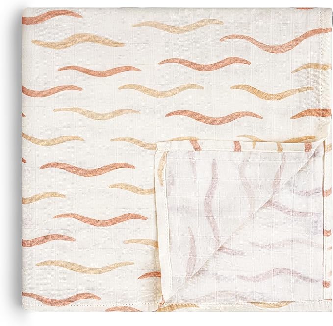 HECCEI Muslin Swaddle Blanket - Baby Muslin Blanket Large Swaddles 47 x 47 inches Breathable & Soft Baby Receiving Blanket Gender Neutral for Newborn Boys Girls, Gentel Waves