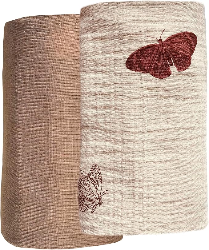 Leyl&Ari Muslin Swaddle Blanket |100% Organic Cotton Receiving Wrap (Boho Butterflies Set)