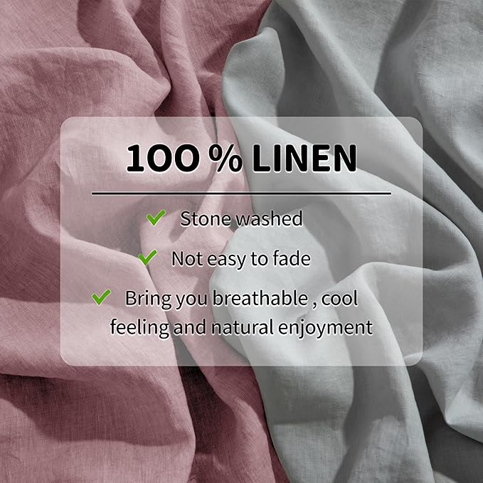 LBRO2M 100% Linen Sheet Set Full Size,Bed Sheets 4 Piece Sets,Solid Color Natural Flax Bed Sheets Soft Breathable Bedding,16" Deep Pocket,All Season (Full, Embroidery Purple)