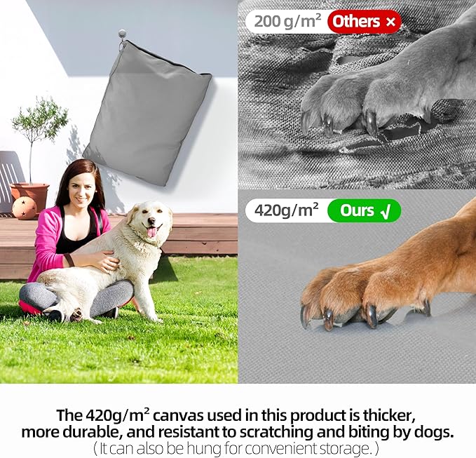 Sytopia 30" Outdoor Indestructible Canvas Dog Bed – Ultra-Durable, Waterproof, Washable, Removable Cover – Comfort for Medium Dogs – Perfect for Patio, Crate, or Adventure (Light Grey)