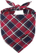 Adjustable Plaid Dog Bandanas,1PC Soft Washable Cotton Triangle Bib Kerchief Scarfs for Small Medium Large Dogs and Cats (Red&Blue, Large)