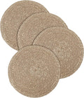 Hausattire Round Woven Placemats Set of 4 - Natural, Seagrass Heat Resistant Table Mats for Wedding, Restaurants, Party | Rattan Boho Easy Clean Circle Thanksgiving Placemat for Kitchen - 14 Inches