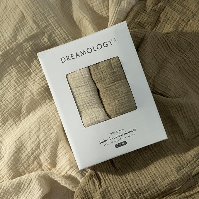 Dreamology Receiving Blanket,Muslin Swaddling Blankets for Newborn Boy, Girl, 2 Pack, Soft and Breathable,100% Cotton Swaddle Blanket,Large Baby Swaddle Blanket, 44 x 44 inches | Olive and Acru