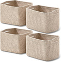 ICERZCZ Small Storage Baskets for Shelves Organizing, Woven Cotton Rope Baskets for Storage, Book Basket, Decorative Shelf Basket, 12.5"Lx9.1''Wx7.9''H (4 Packs) Brown