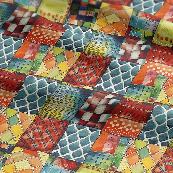 Modern Geometry Patchwork Cotton Fabric – Premium Turkish Printed Cotton 140 GSM, Panel 61 x 36.6 Inches, Pre-Cut Quilting & Sewing Fabric Panel for Crafts, Home Decor & DIY Projects (USA Size)
