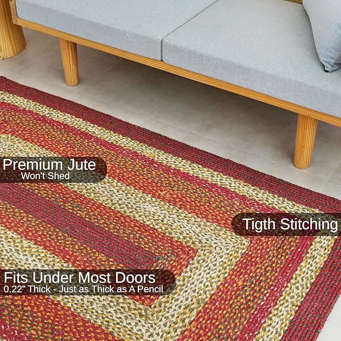 Traditional Jute Braided Rug, Rustic Country Décor for Kitchen, Living Room, Dining Room, Bedroom, Marigold, 10'X13'
