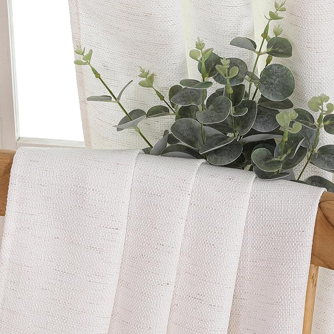 Lecloud Bessie Kitchen Curtains 30 Inch Length 2 Pcs, Faux Linen Cafe Kitchen Curtain Tiers, Burlap Farmhouse Rod Pocket Window Treatment for Bathroom Besement, Each 30 W x 30 L, Natural
