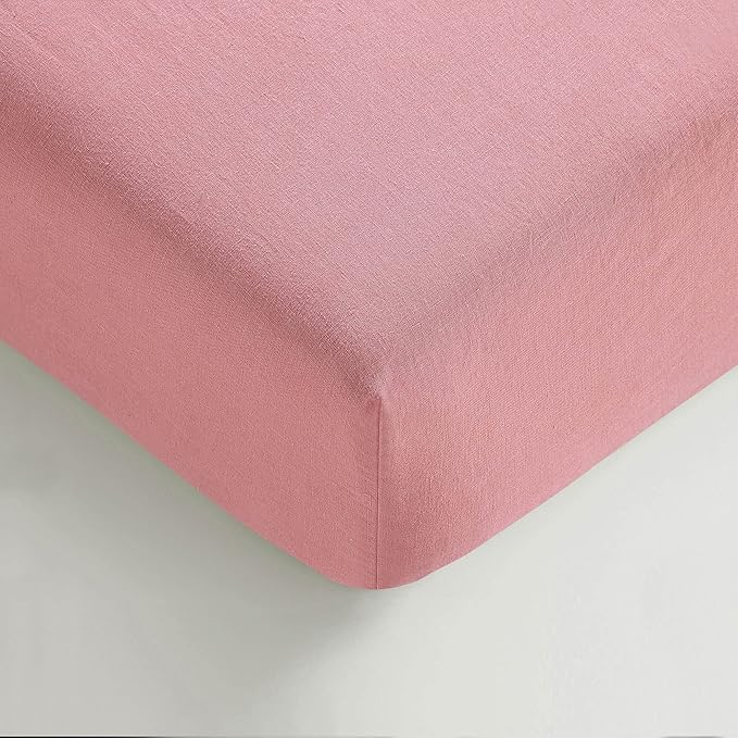 Sijo Stone Washed Organic French Linen Bed Sheet Set, GOTS Certified Organic, Best Cooling Linen Sheet Award by Sleep Foundation, 3 Piece - 2 Pillowcases and 1 Fitted Sheet (Pink Clay, Cal King)