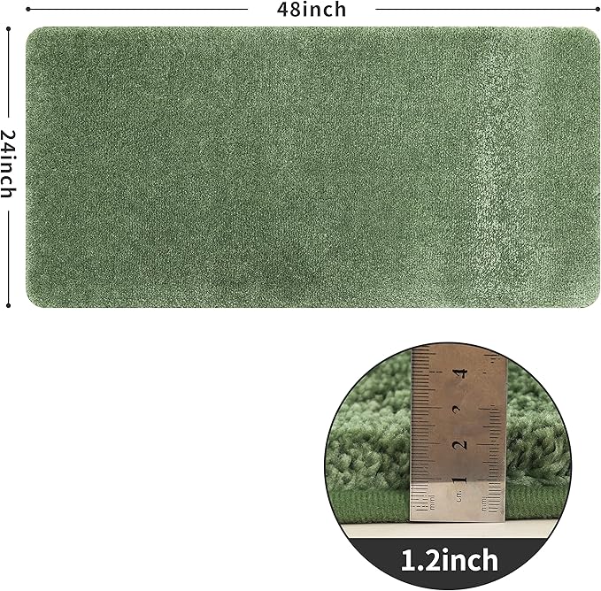 COSY HOMEER Bath Rugs for Bathroom Extra Thick- Anti-Slip Bath Mats Soft Plush Yarn Shaggy 100% Strong Mirco Polyeste Mat Living Room Bedroom Mat Floor Water Absorbent(Green,24x48 - Inches)