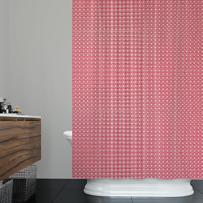 ggaimwf 72x96 Inch Solid Color Shower Curtain for Bathroom Waffle Bath Water Resistant Fabric Curtains Blush Pink Modern Thick Shower Stall Curtain with Metal Hooks