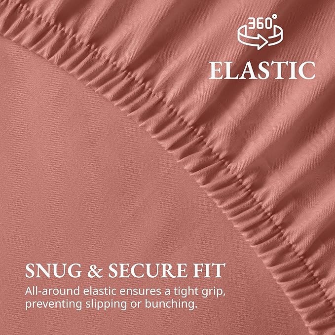 LANE LINEN 100% Organic Cotton Twin Fitted Sheet, 2-Piece Set (1 Fitted Sheet, 1 Pillowcase), Percale Weave, Lightweight, Soft, Breathable, Fits Mattress Upto 15' Deep - Rose Dawn (No Flat Sheet)