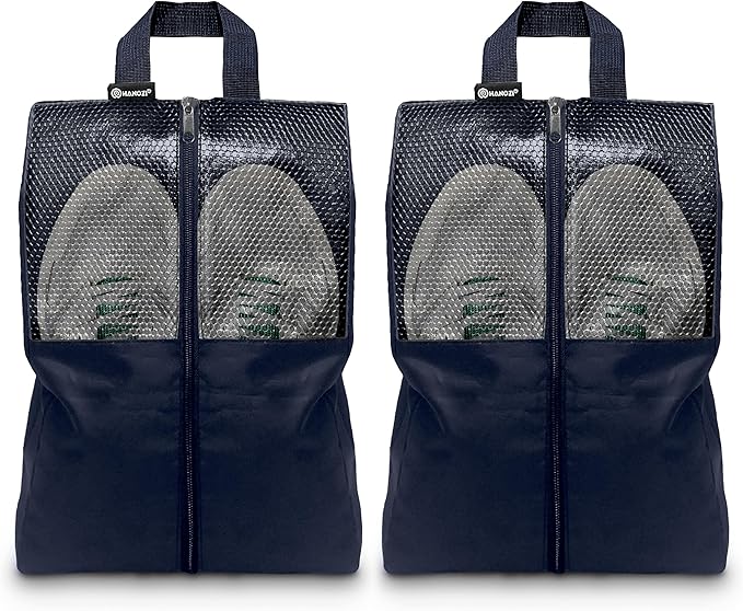 HANOZI Shoe Bags For Travel, Used As For Storage or Shoe Travel Bag, Space Saving When Travelling With This Travel Shoe Bags For Packing, Featuring Waterproof Nylon Sneaker Bag. (Navy, 2 Pack, Large)