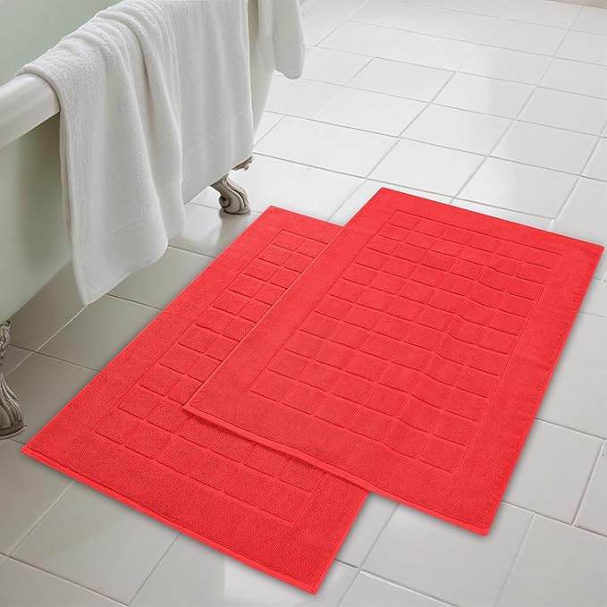 Superior 100% Cotton Bathmat Set, Bath Mats, Bathroom Decor, Shower, Bathtub Essentials, Home Accessories, Small Washable Rug, No Backing, Heavyweight, Nora Collection, Set of 2, 22" x 35", Red