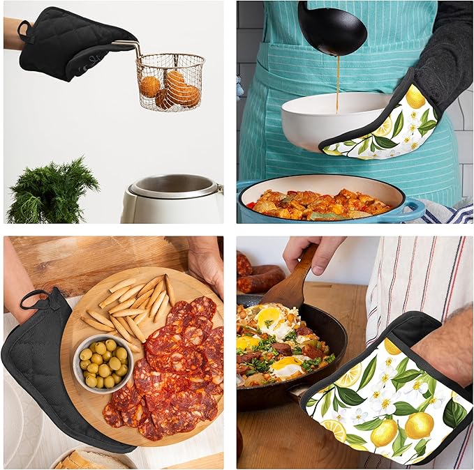 Lemon Gifts Pot Holders with Pockets, Yellow Lemon Fruit Pot Holders Heat Resistant Oven Mitts Hot Pads for Kitchen Baking Cooking,Potholders for Kitchens