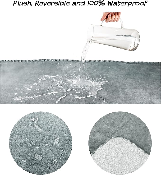 Waterproof Pet Blanket - 50x60-Inch Reversible Sherpa Fleece Throw Protects Couches, Cars, and Beds from Spills, Stains, and Fur by PETMAKER (Gray)