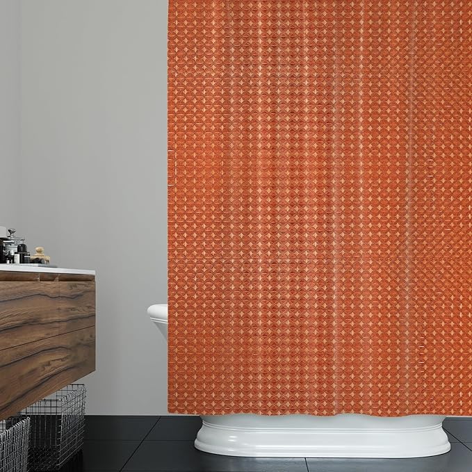 ggaimwf 36x72 Inch Solid Color Shower Curtain for Bathroom Waffle Bath Water Resistant Fabric Curtains Rust Modern Thick Shower Stall Curtain with Metal Hooks
