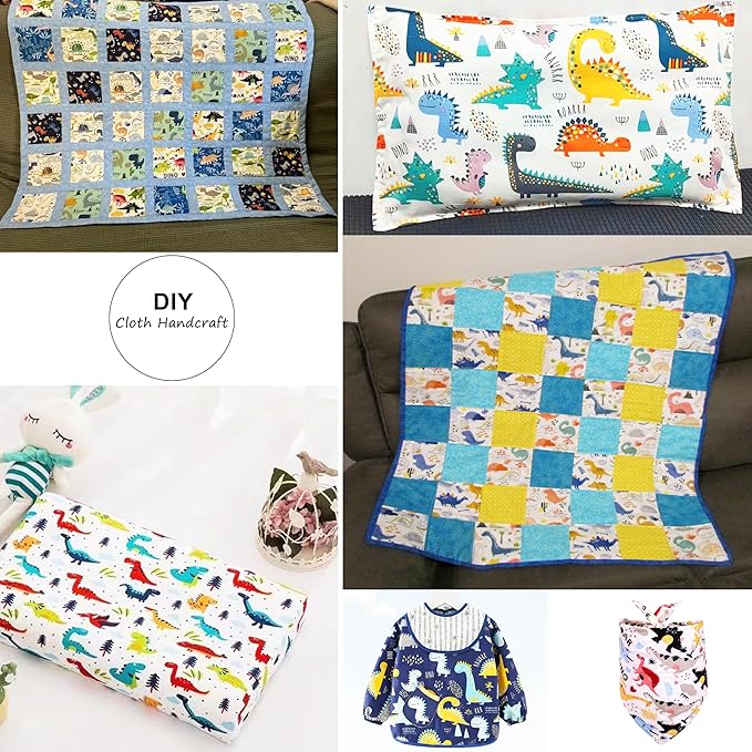 Hanjunzhao 84Pcs Dinosaur Cotton Fabric Squares 5x5, Charm Packs for Quilting 5 inch, Precuts 5x5 Quilt Squares for Quilting, Sewing, Baby Boy Blanket, Home Decor, and Crafts, Cartoon Dinosaurs