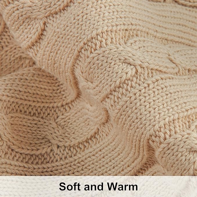 NTBAY 100% Pure Cotton Oversize (60x80) Cable Knit Throw Blanket, Super Soft Warm Knitted Throw Blanket for Bed, Sofa, Chair, Couch - Extra Cozy, Machine Washable, Comfortable Home Decor, Khaki