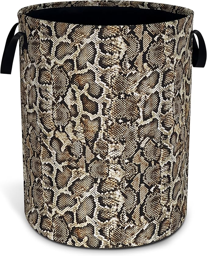 Faux Snakeskin Pattern Laundry Basket Oxford Cloth Python Laundry Hamper With Handle Foldable Portable Clothes Storage Basket 18.9 X 16.5 In Storage Bag For Laundry Room/Bathroom/Bedroom/Dormitories