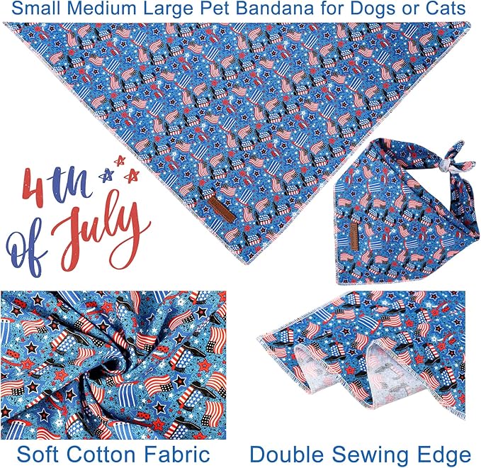 UP URARA PUP 4th of July Dog Bandana, Patriotic Bandana for Small Medium Dog, Cute Patriotic Puppy Bandana, Cotton American Flag Pet Triangle Bid Scarf Kerchief for Girl Boy Dogs or Cats