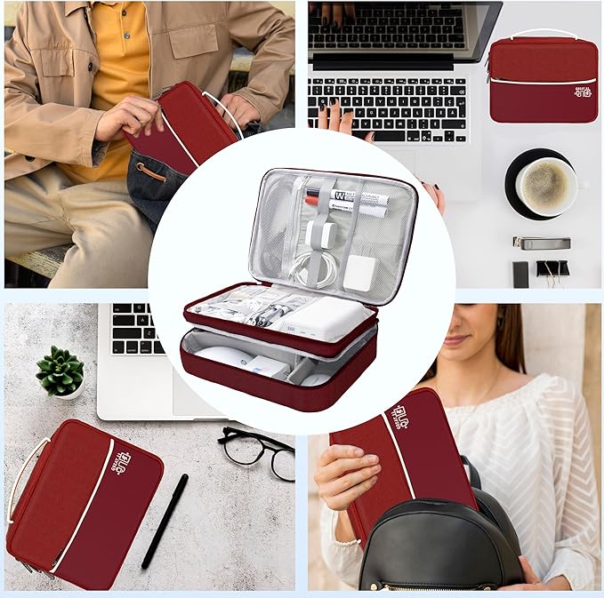 Miavers Electronics Organizer,Travel Cord Organizer Pouch, Portable Cable Organizer Bags, Waterproof Electronic Accessories Storage Case for Cables, Cords, Charger, Phone (Three Layer-Winered)