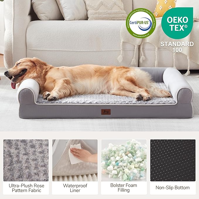 Warmrest Large Dog Beds Large Sized Dogs, Orthopedic XXL XL Dog Bed for Medium Size Dogs, Big Waterproof Couch Sofa with Removable Washable Cover for Pet, Light Grey, 45"*35"*7"