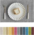 Softalker Faux Linen Placemats Set of 6-12 x 18 Inch, Heat Resistant Double Layered Durable Burlap Farmhouse Place Mats, Non-Slip Washable Rustic Table Mats for Dining, Kitchen, Party（Light Grey