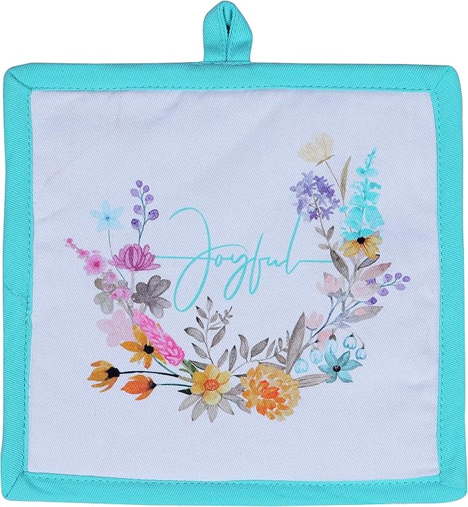 AMOUR INFINI Pot Holders Heat Resistant Cotton Set of 2 Nonslip 8"x8" Inch Hot Pads for Kitchen, BBQ, Baking & Cooking with Hanging Loops (Joyful Floral)