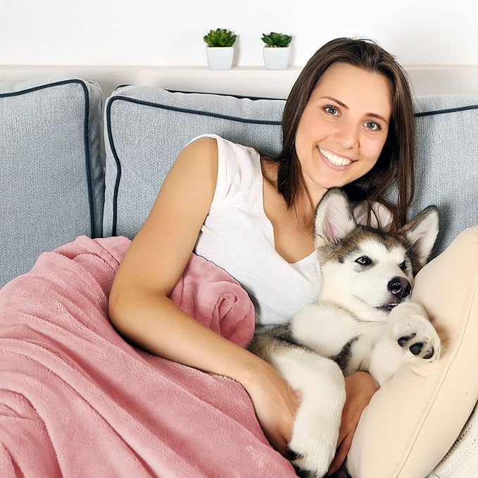 Waterproof Pet Blanket - 50x60-Inch Reversible Sherpa Fleece Throw Protects Couches, Cars, and Beds from Spills, Stains, and Fur by PETMAKER (Pink)