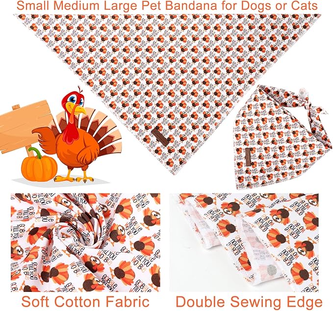 UP URARA PUP Thanksgiving Dog Bandana, Triangle Bid Scarf with Turkey Pattern, Cotton Pet Kerchief for Girl Boy Dogs or Cats, Cute Puppy Bandana, Fancy Thanksgiving Gifts for Dogs