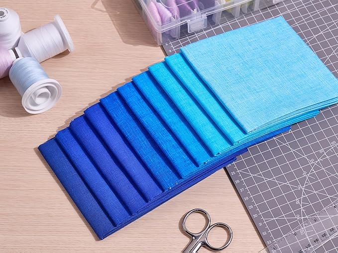 Craftido - 11 Options Solids with Tweed Tonals - Assorted Color Cotton Quilting Fabric Bundles 10pcs Fat Quarters 18"x21" - Medium Weight 5.2oz - for Quilting, Sewing and Crafts – Different Blues