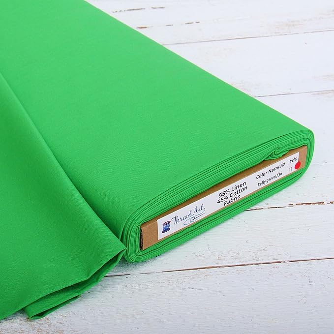 Threadart Linen Fabric by The Yard - Premium Cotton Linen Fabric for Embroidery, Cross Stitch, Apparel, Canvas, Home Décor- 55" Width - Kelly Green
