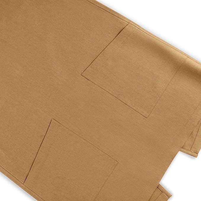 Solino Home Cross Back Linen Apron with Pockets for Gardening, Kitchen - Tobacco Brown Pinafore Smock Apron 100% Pure Linen for Men & Women - Handcrafted from European Flax